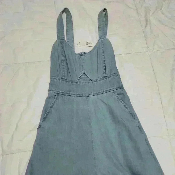 Aerie Keyhole Cutout Denim Wide Leg Jumpsuit - Picture 2 of 6